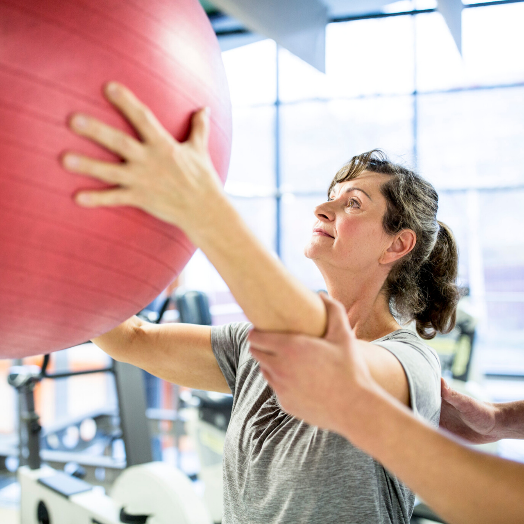 woman with exercise ball